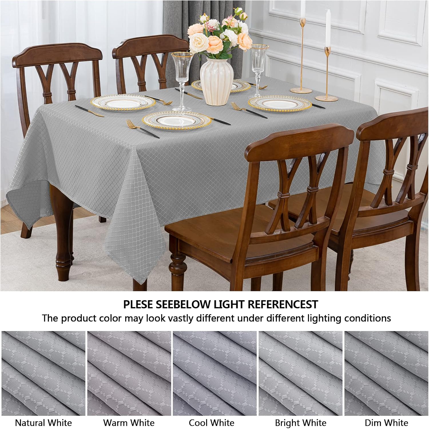 joybest Jacquard Rectangle Tablecloth Spill-Proof Wrinkle Resistant Table Cloth, Washable Polyester Fabric Heavy Weight Table Cover for Kitchen Dinning Outdoor Picnic Decoration, 60 x 84 Inch, Grey