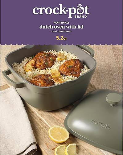 Vista 109 de Crock Pot Artisan - Horno holandés redondo de hierro fundido esmaltado de 5 cuartos de galón, color rosa rubor