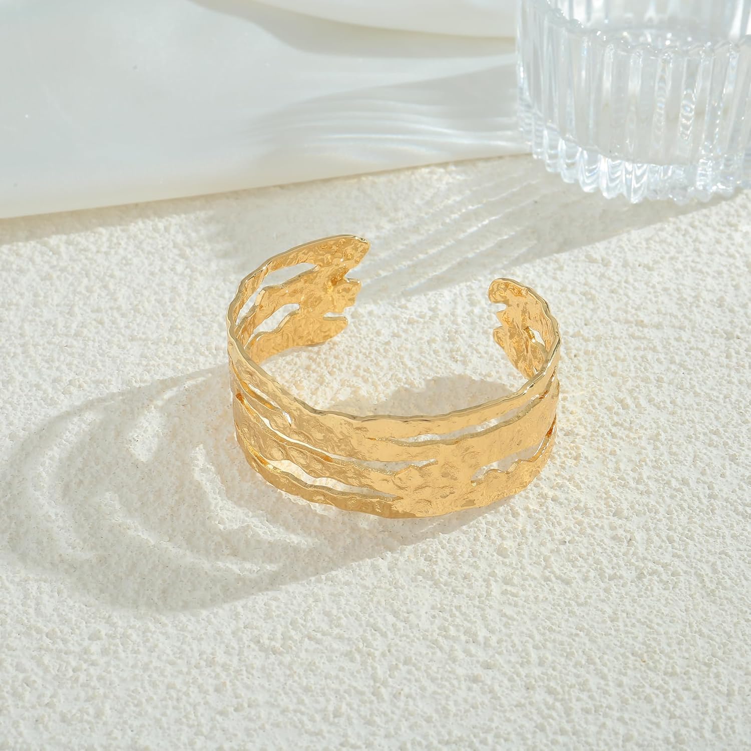 Chunky Gold Cuff Bracelet for Women Bold Hammered Cuff Bracelet Gold Statement Bangle Bracelets Adjustable Irregular Bracelets - Image 5