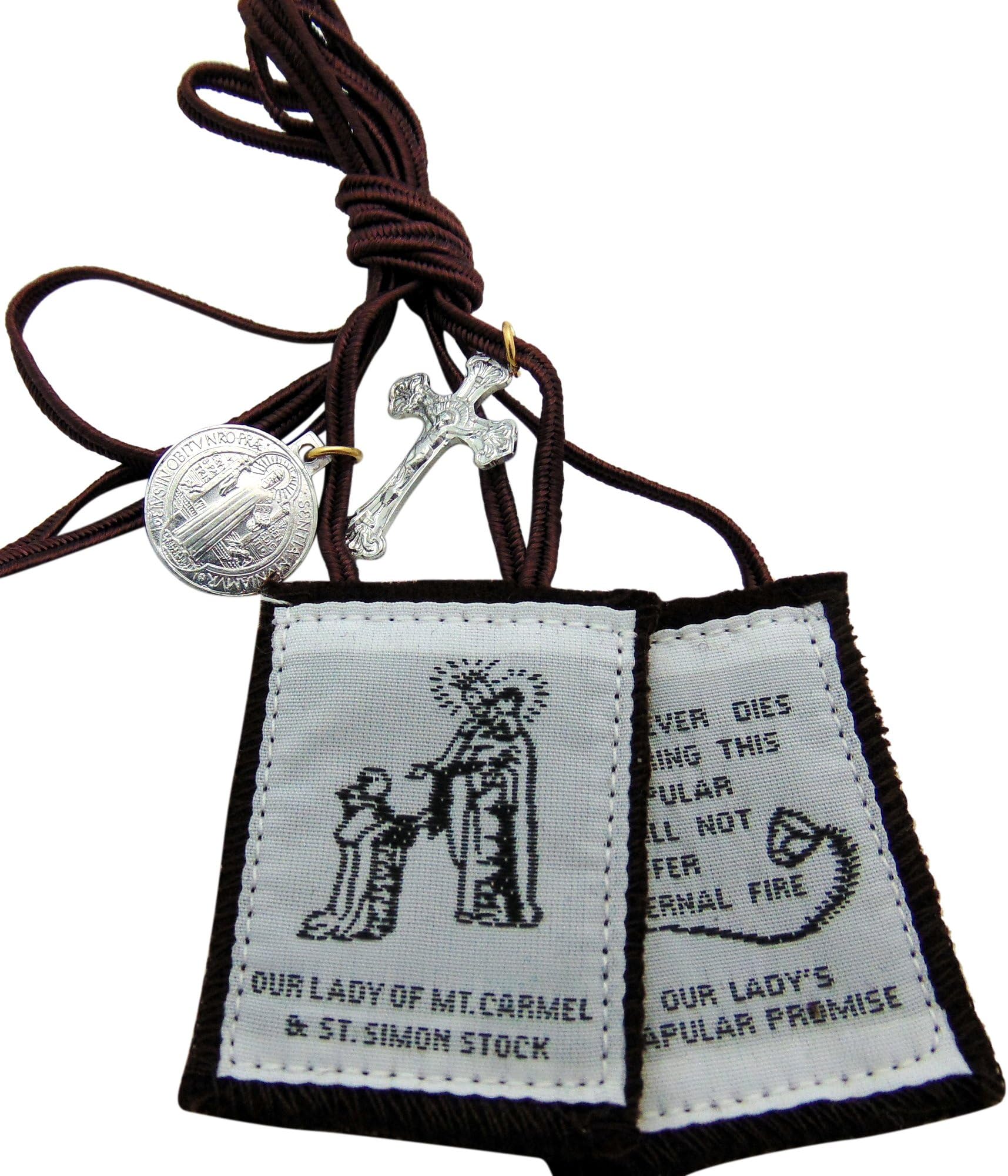 Brown Scapular - Our Lady and Simon Stock on White Background (1008)
