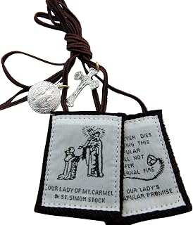 Brown Scapular - Our Lady and Simon Stock on White Background (1008)
