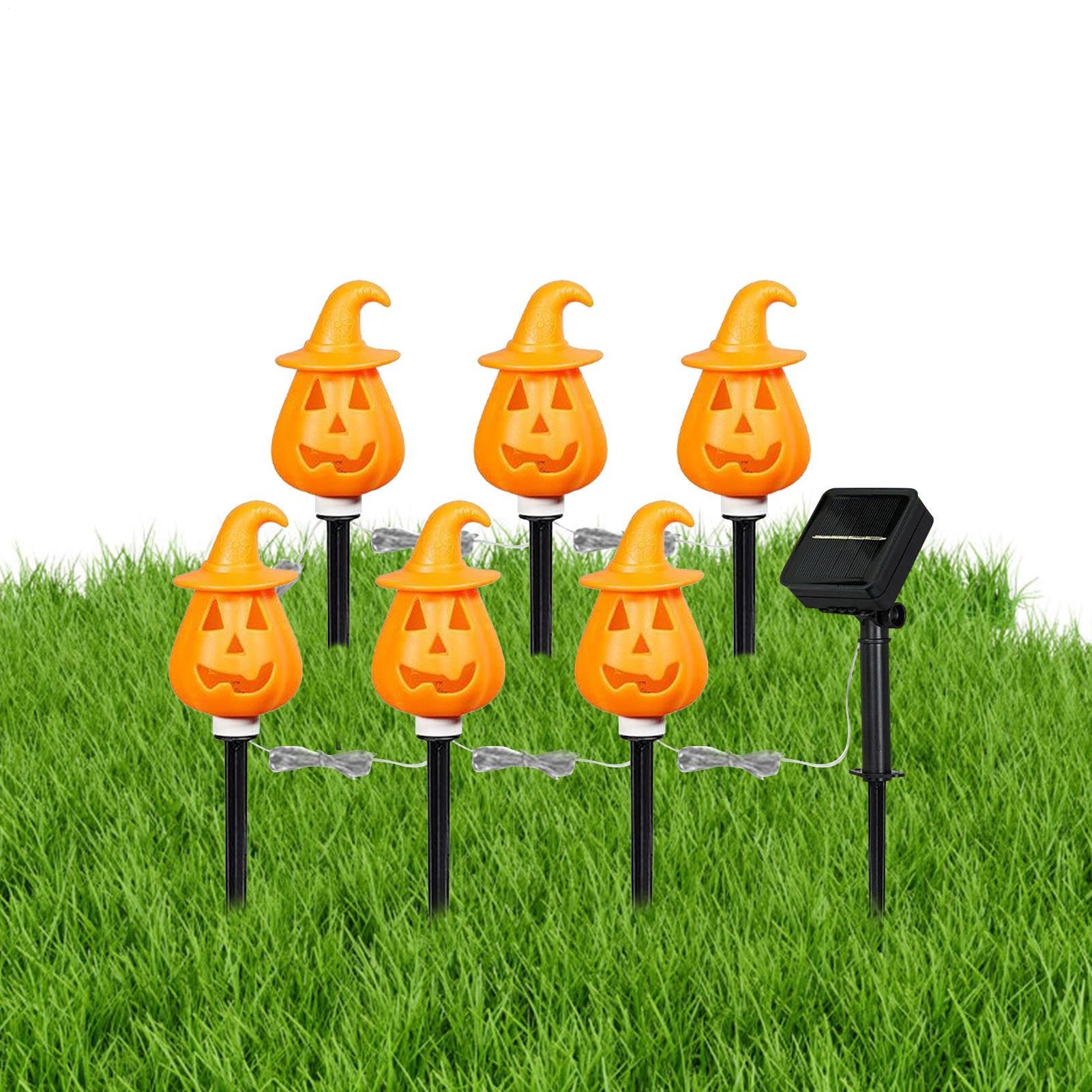 Piquets de sol orange réglables en hauteur pour illuminer un jardin sombre