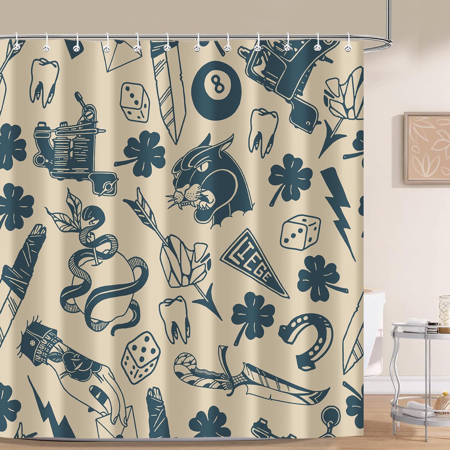 Moonslim Traditional Vintage Shower Curtain Farmhouse Retro Country Black Yellow Shower Curtains Decor for Bathroom Set Waterproof Cloth Fabric with