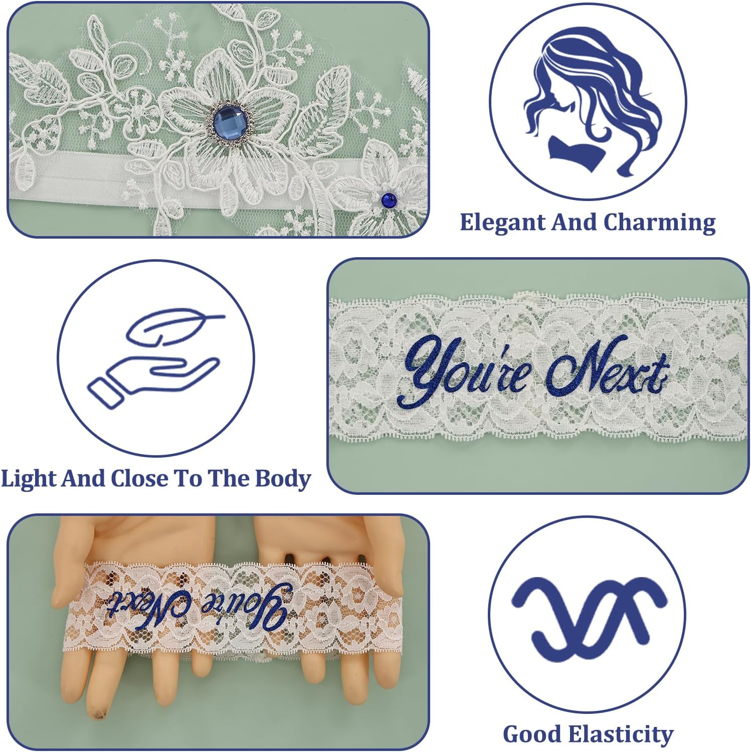 Garters for Bride, Two Wedding Garter And A Pair of Lace Gloves with Diamonds Set, Fashionable And Exquisite, Suitable for Weddings, Parties And Other Scenes