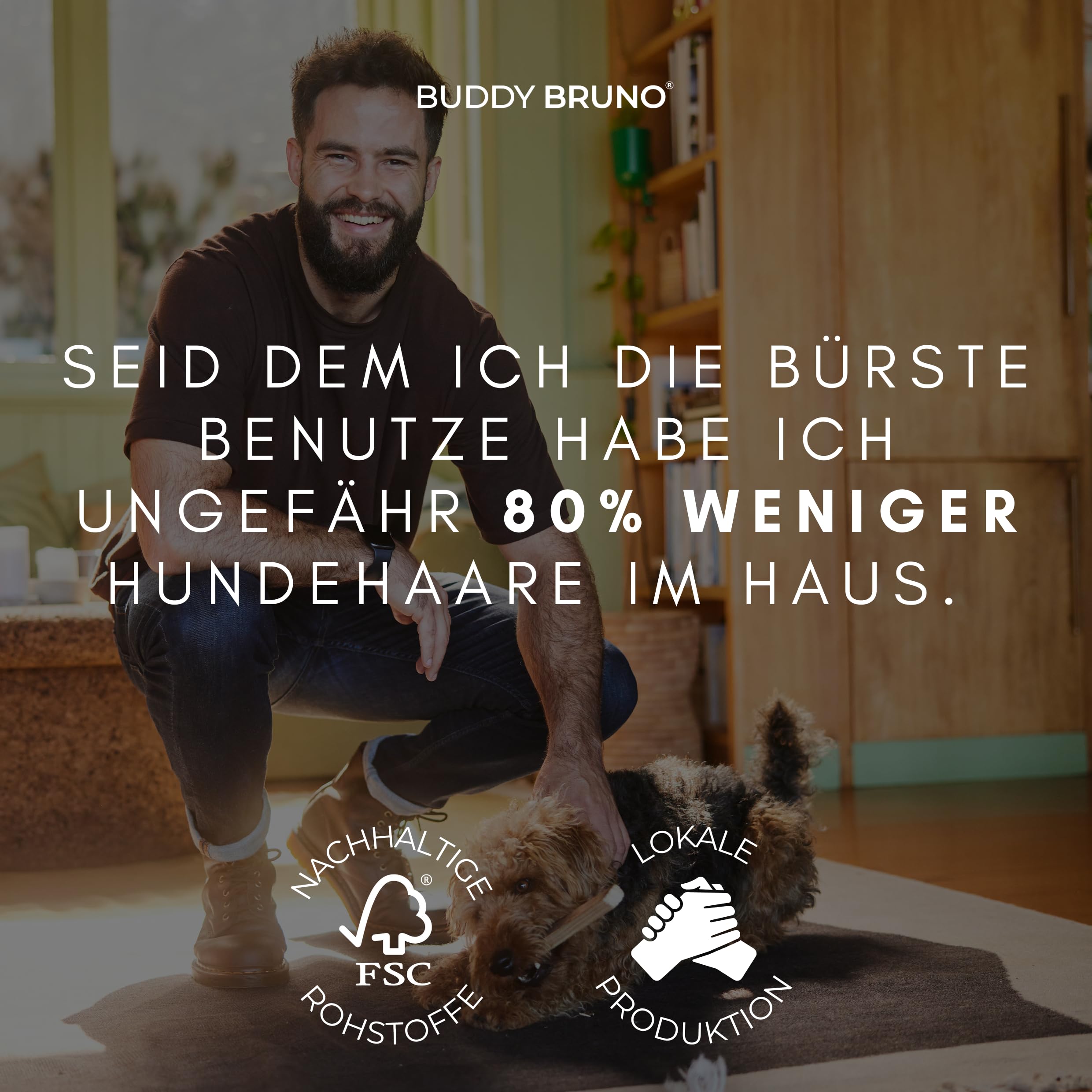 BUDDY BRUNO® Hundebürste Kurzhaar mit 100% Naturborsten, Fellbürste für die tägliche Fellpflege, Premium Striegel für Hunde & Katzenbürste, inkl. Bürstenreiniger, MADE IN DE