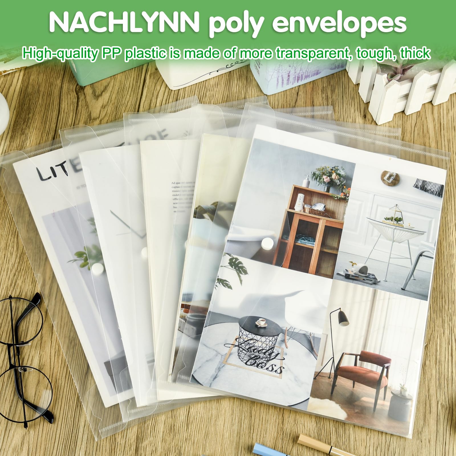 NACHLYNN Confezione da 108 buste in plastica, formato A4, resistenti all'acqua, con chiusura a scatto, cartelle per documenti, buste trasparenti per scuola e ufficio