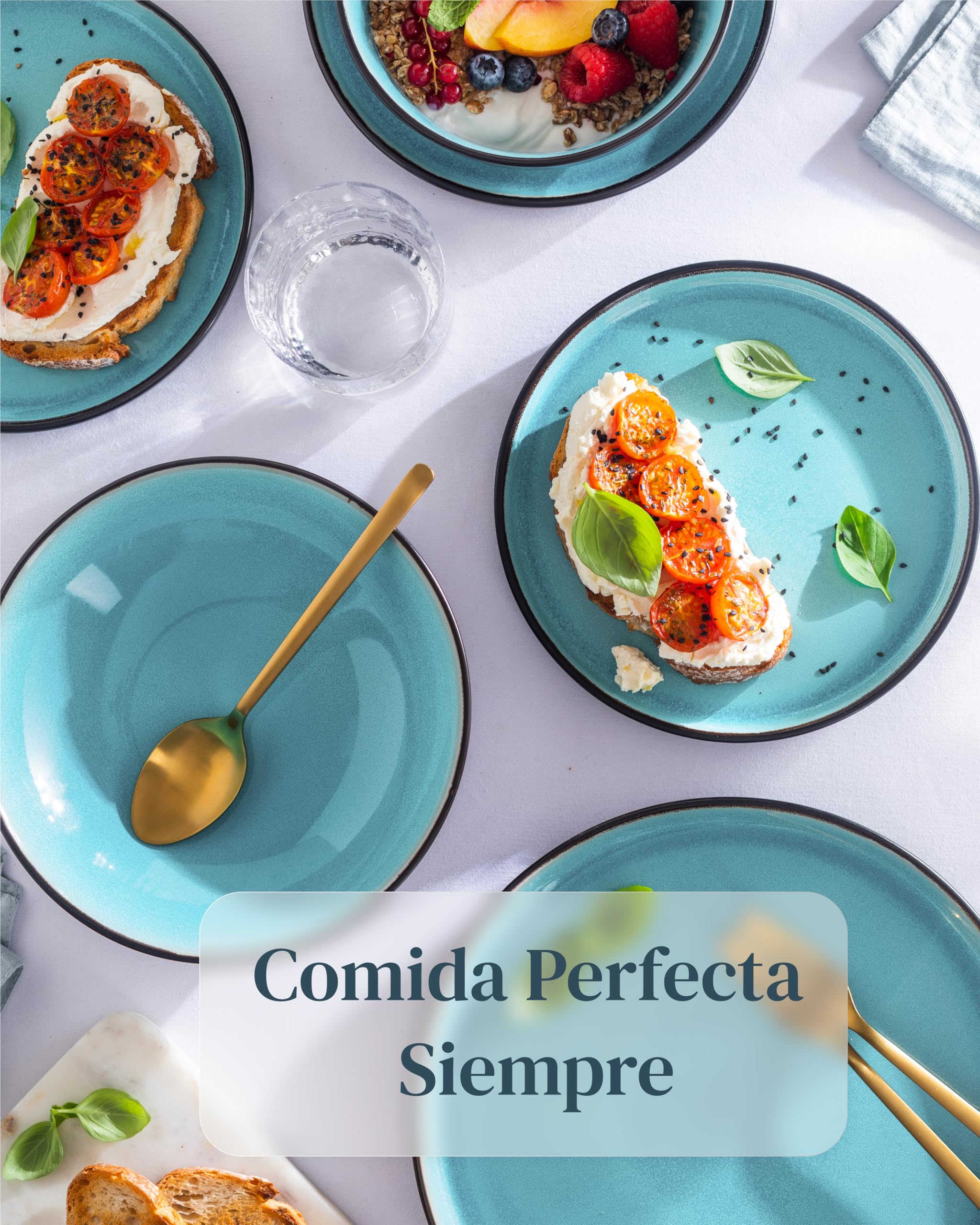 Bol de servicio Ibiza en gres - Ensaladera mediterránea - Apta para lavavajillas y microondas - Bol grande Pure Living en Aguamarina
