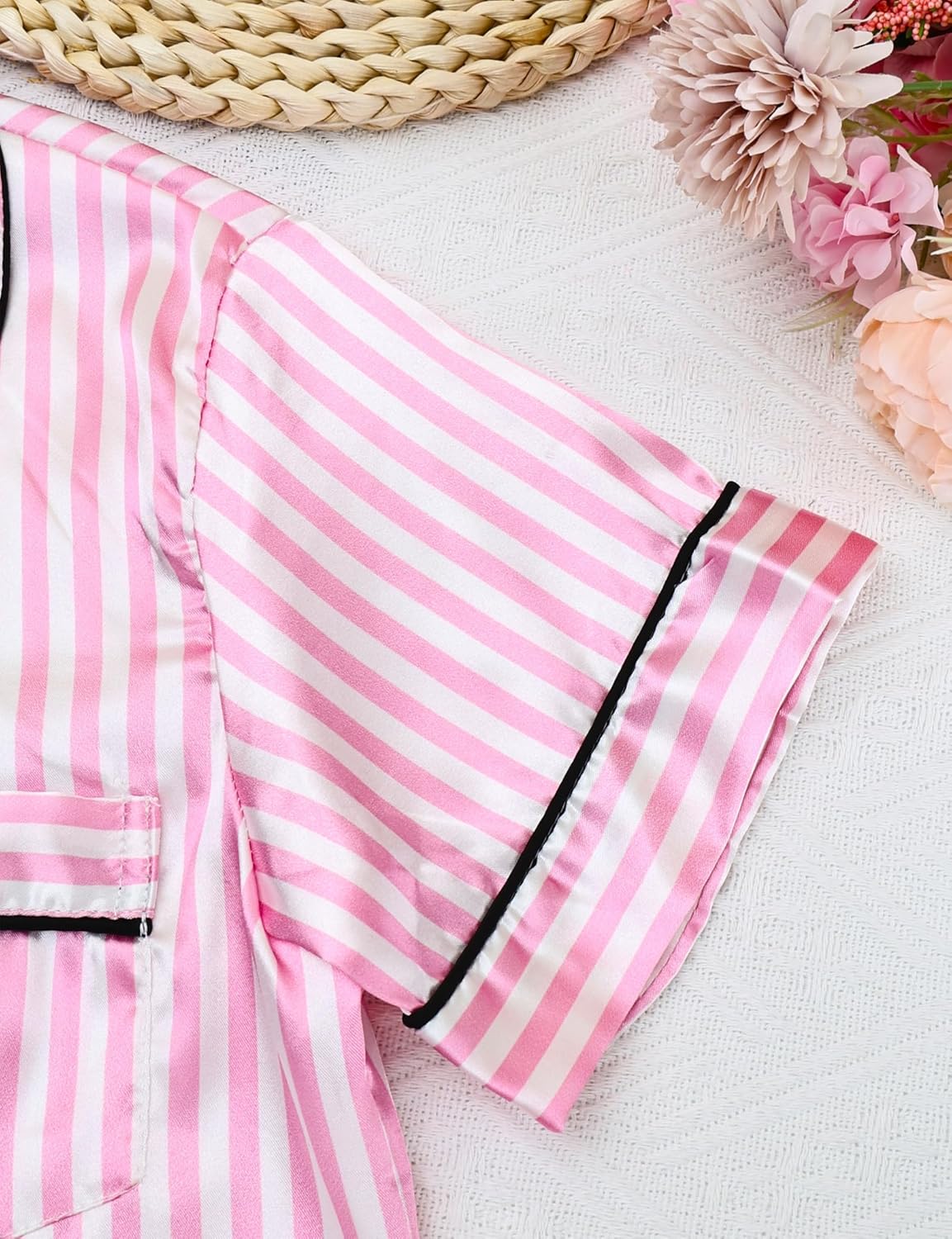 MORFORU Silk Pajama Set for Women 4 Piece Satin Pajamas Pjs with Eye Mask, Headband, Button Down Sleepwear Lounge Set - Image 2