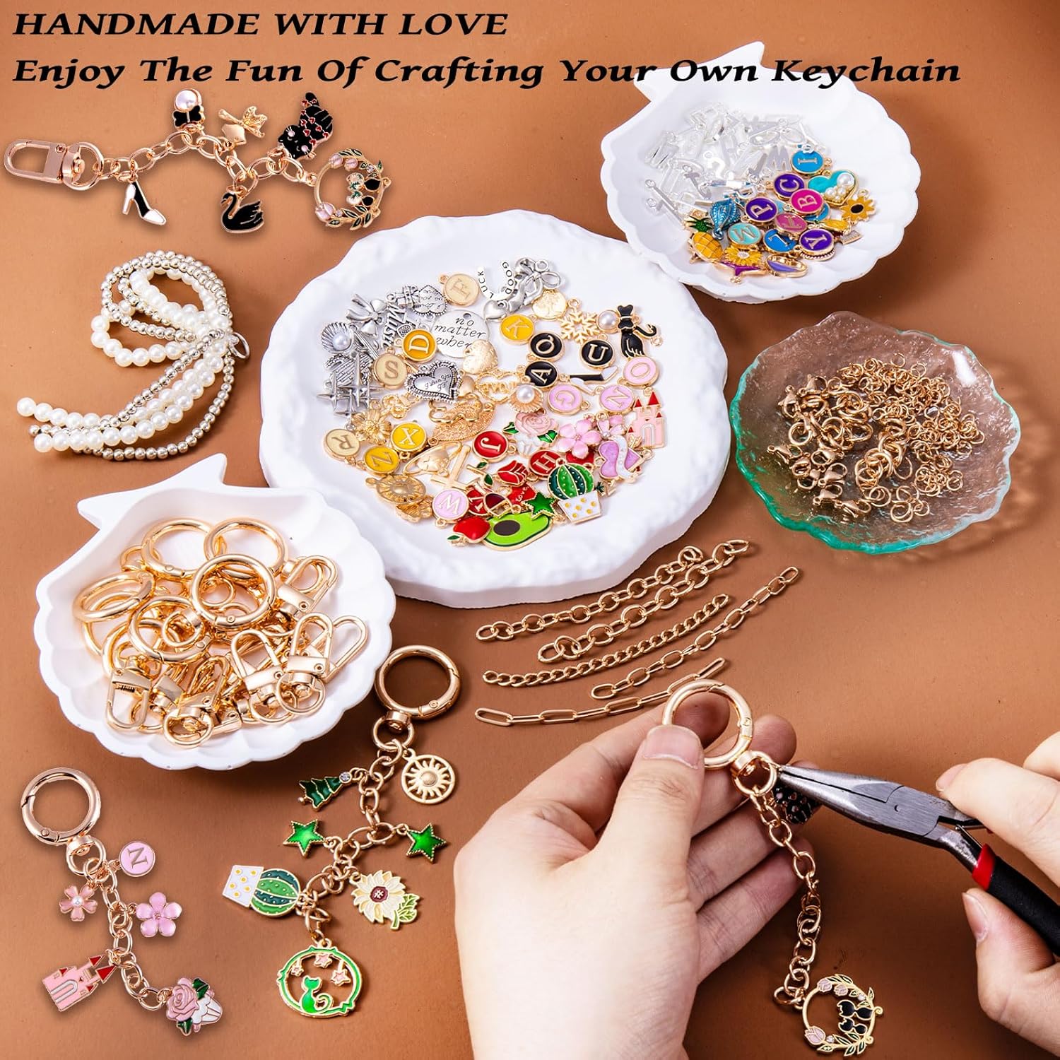 Wurosi 325Pcs Charms Lip Gloss Keychain Making Kit, Including 20 Keychain Clips 25 Extender Chain 118 Charms Jewelry Plier, Bag Charm Kit, Keychains Making Supplies for Jewelry Making,Christmas Gifts - Image 5