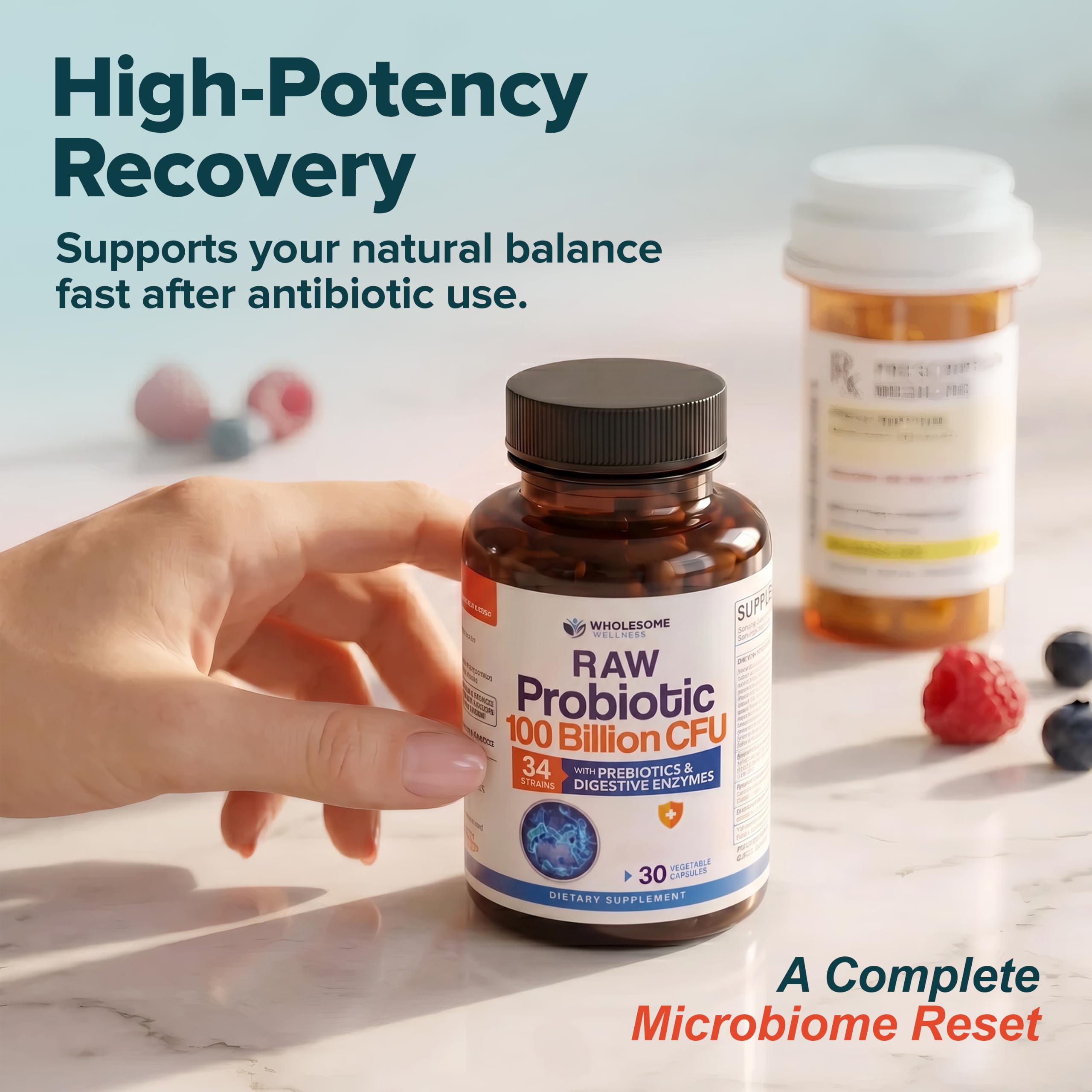Wholesome Wellness Organic Raw Probiotics 100 Billion CFU, Dr Formulated for Women and Men, Complete Adult Supplement with Prebiotics, Probiotics and Digestive Enzymes; 30 Capsules — Amazon image 7