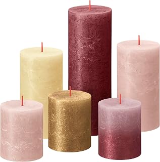 Bolsius Rustic Cylindrical Candles - Gift Set of 6 - Luxury Tactile - Home Decorative Candles - Long Life - Odorless - Includes Natural Plant-Based Wax - Palm Oil Free