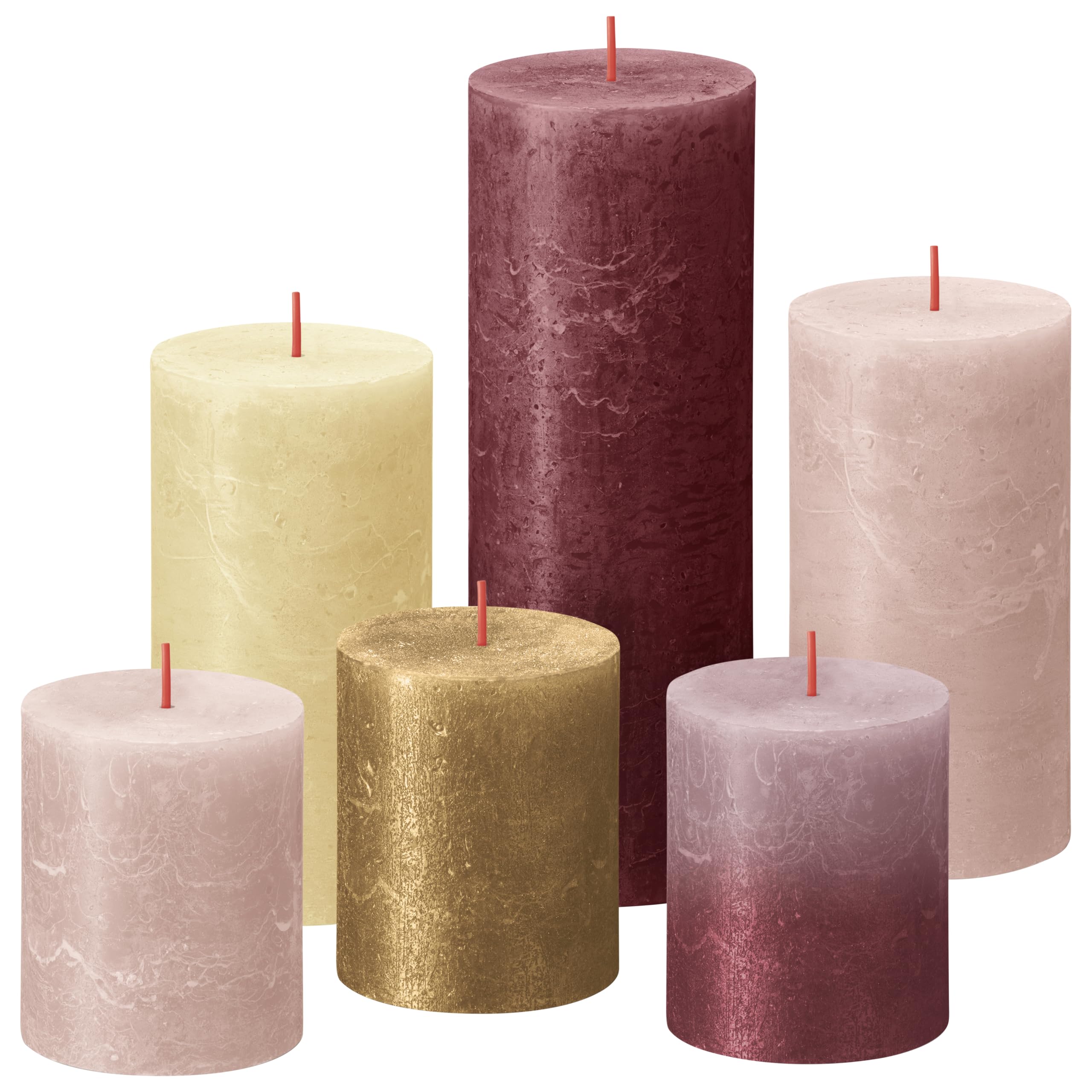Bolsius Candele Cilindriche Rustiche – Set Regalo da 6 – Lusso Tattile – Candele Decorative per la Casa – Lunga Durata – Inodori – Include Cera Naturale di Origine Vegetale – Senza Olio di Palma