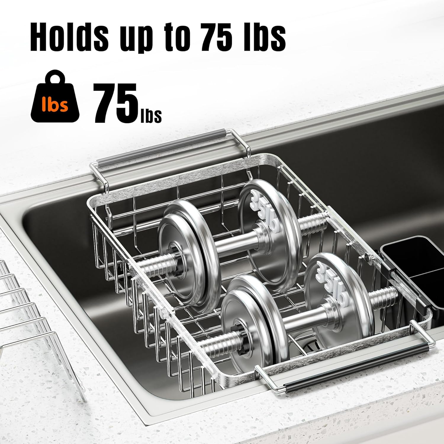 Expandable Dish Drying Rack in Sink,Stainless Steel Over The Sink Dish Drainer Drying Rack for Kitchen Counter,with Utensil Holder,Silver