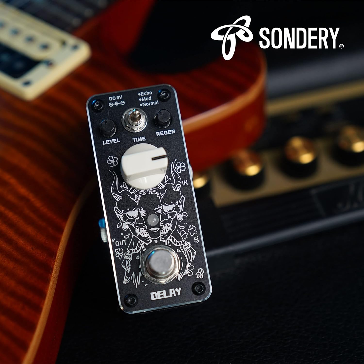 Sondery Digital Delay Pedal with 3 Effects - Echo Modulation and Normal, Mini Effect Pedal for Electric Guitars True Bypass, Art Design Series