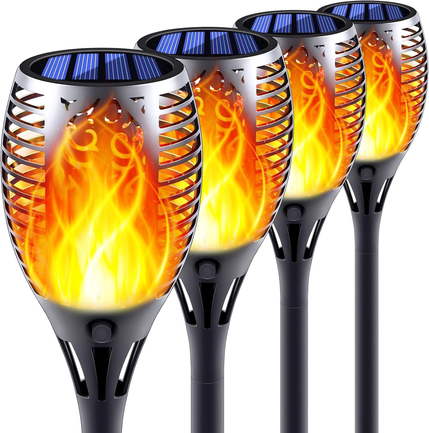 Solar Torch Lights with Flickering Flame, Fire Effect Garden Light, Auto On/Off Dust to Dawn, Outdoor Waterproof Landscape Decoration, Powered Security Light for Patio, 8 Pack