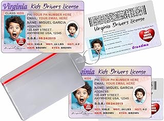 Kid ID Card Novelty Driver License ID Badge X2 Cards Virginia or Any State Custom Child Safety Identification