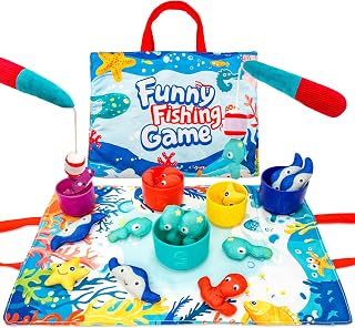Fishing Game Toddler Sensory Toys Montessori Toy for 1-3 Birthday Gift 23pcs Sea Animal Cloth Fish Game for kids 1 Year Old with 2 Fishing Pole Number Counting Color Sorting Shape Learning Baby Gifts