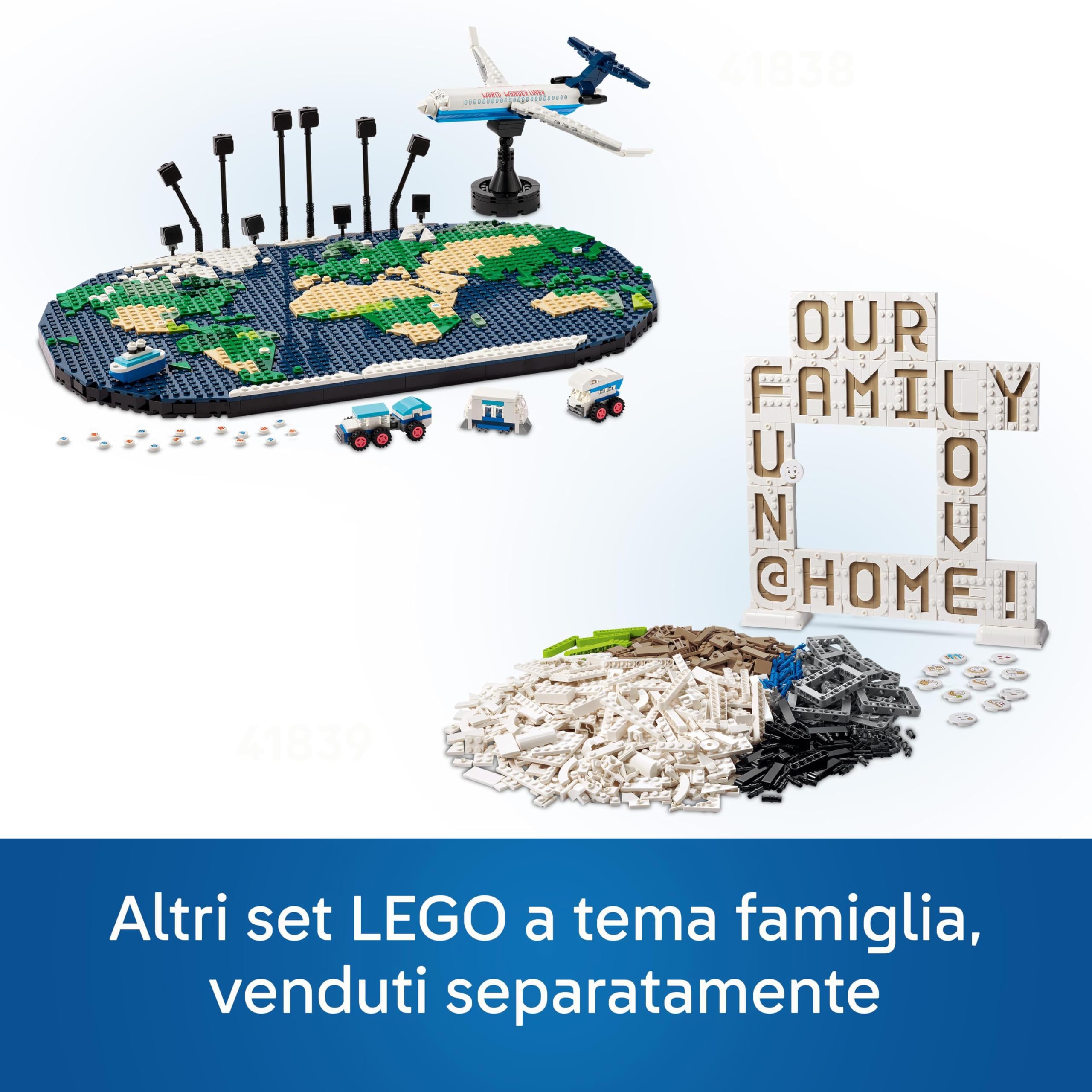 LEGO Family Momenti di Viaggio, Mappa del Mondo Giocattolo con Aereo da Costruire e Supporto Foto, Giochi per Bambini e Bambine, Gadged Idea Regalo per Ragazzi e Ragazze, Attività per Famiglia 41838