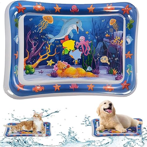 Interactive Water Mat for Cats & Dogs – Portable Pet Playmat, Cute Cartoon Design, Non-Slip Cooling Pad, Fun & Engaging Toy for Kittens, Puppies, Small Pets (Water Mat Multicolor)
