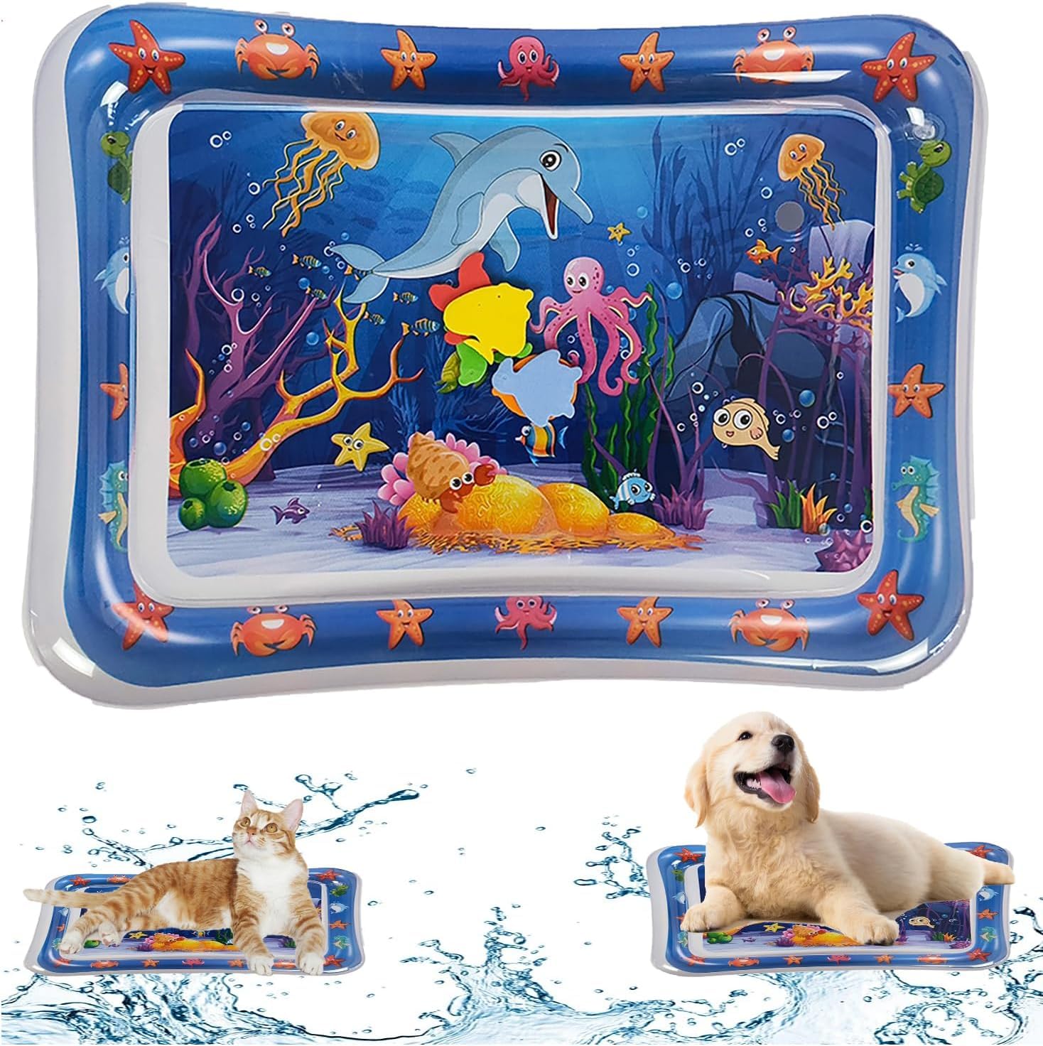 Interactive Water Mat for Cats & Dogs – Portable Pet Playmat, Cute Cartoon Design, Non-Slip Cooling Pad, Fun & Engaging Toy for Kittens, Puppies, Small Pets (Water Mat Multicolor)-image-21