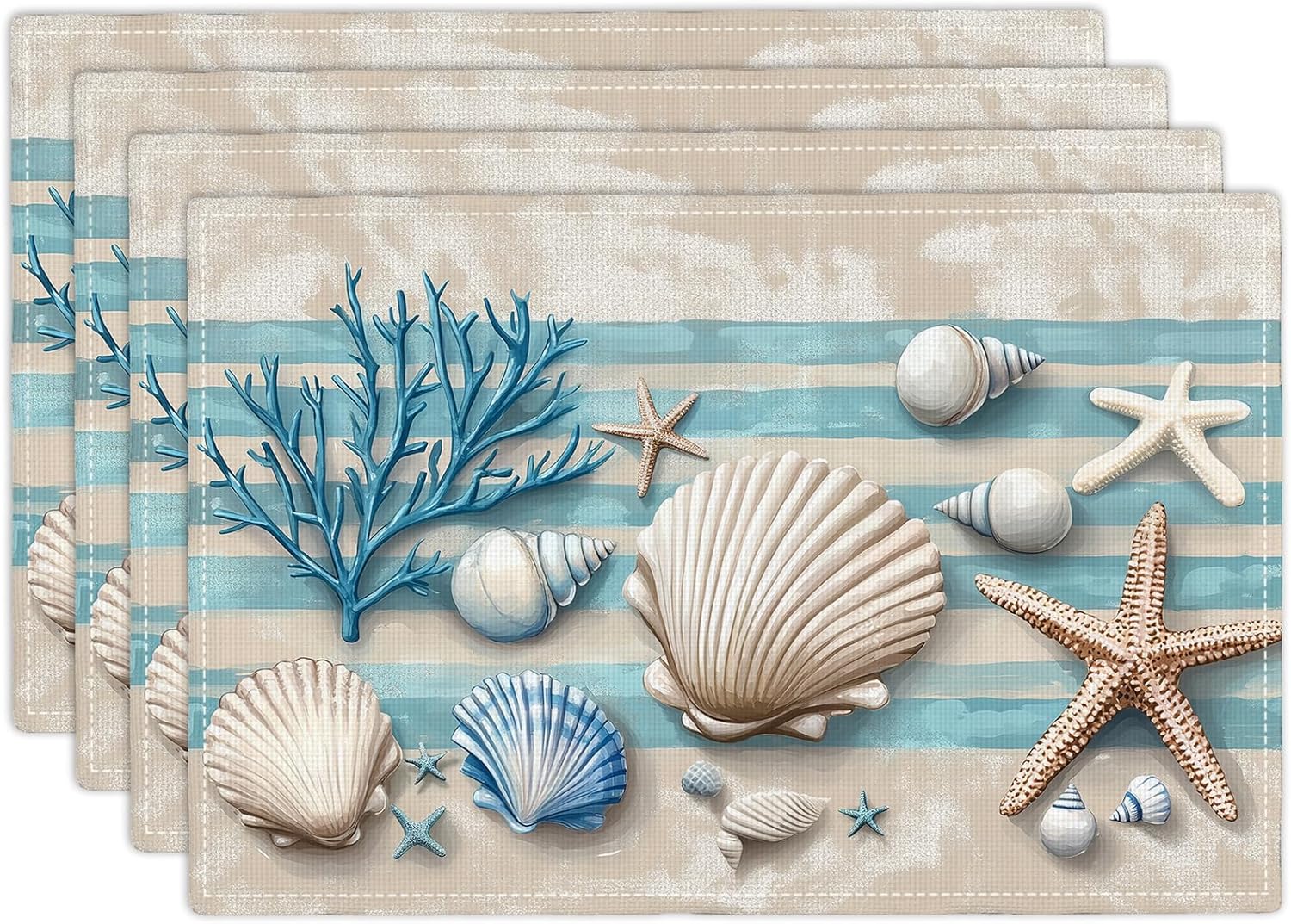 Amazon.com: Summer Sea Shell Placemats Set of 4, Coastal Starfish Place ...