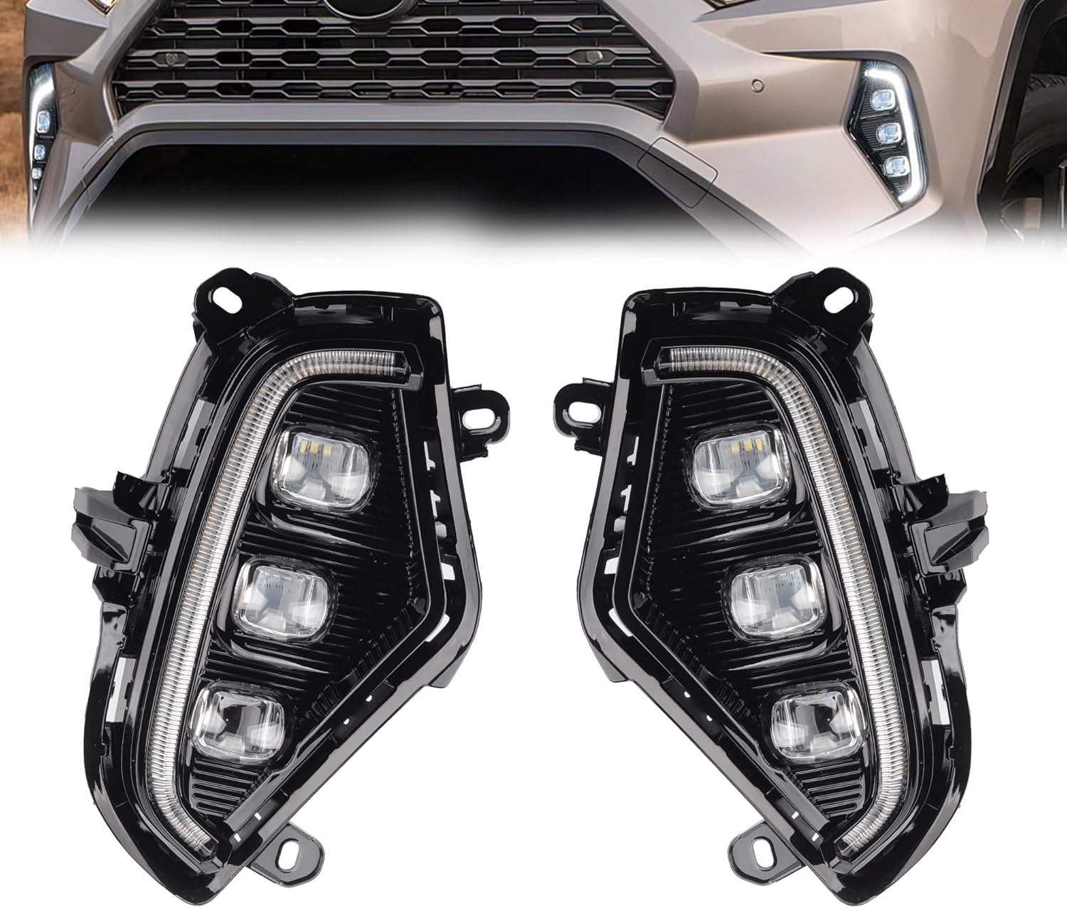 Dasbecan fog light LED Daytime Running light Assembly DRL fog lamp kit Compatible With Toyota RAV4 2019 2020 2021 2022 2023 2024 2025