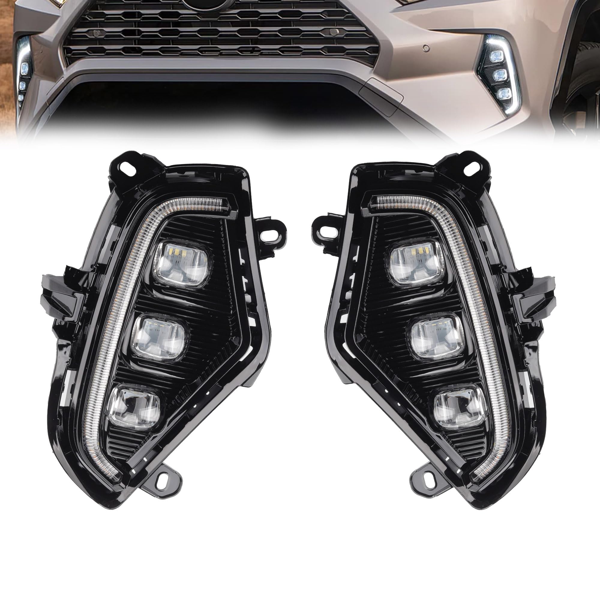 Dasbecan fog light LED Daytime Running light Assembly DRL fog lamp kit Compatible With Toyota RAV4 2019 2020 2021 2022 2023 2024 2025