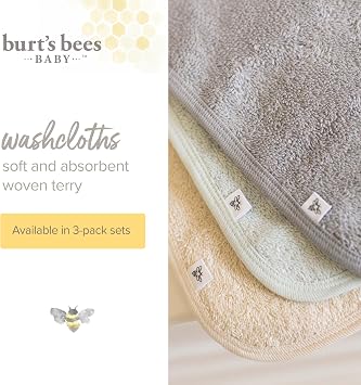 Burt's Bees Baby Infant Washcloths, 100% Organic Cotton 9x9 in, 3-Pack | Soft, gentle knit terry 100% organic cotton wash cloths are the perfect bath time essential
