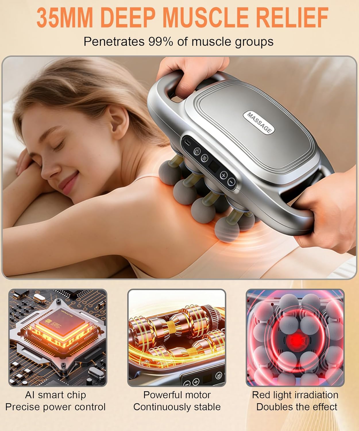 16 Head Massage Gun Set,Deep Tissue Percussion Massager with 9 Modes&Levels,Red Light Therapy,Electric Portable Muscle Massager for Back,Shoulders,Legs,Waists Muscle Pain Relief