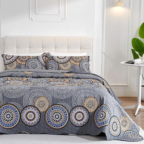 Miniatura 2 de Juego de edredón de 3 piezas tamaño King, colcha ligera de verano de 98 x 106 pulgadas, colcha floral de microfibra suave, lujosa y cálida para