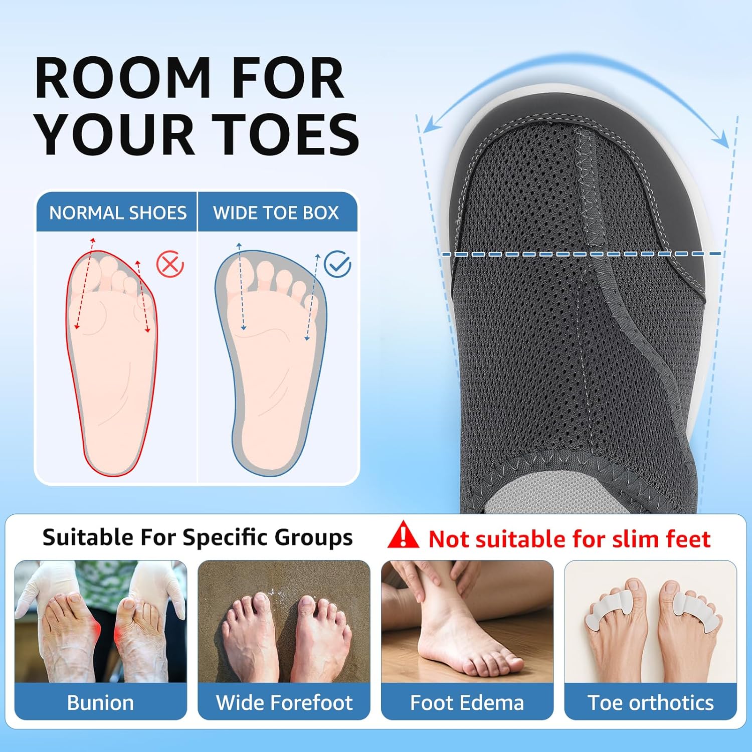 STQ Wide Toe Box Shoes Women Walking Shoe, Hook and Loops Orthopedic Shoes with Arch Support for Seniors, Bunions, Plantar Fasciitis, Hammertoes, Swollen Feet - Image 4