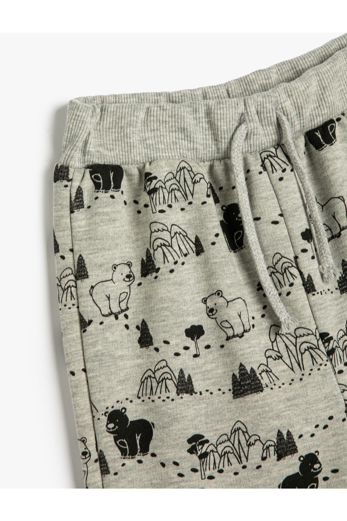 Koton Jogger Sweatpants Teddy Bear Printed Drawstring Brushed Interior Pantalones de chándal para Niños