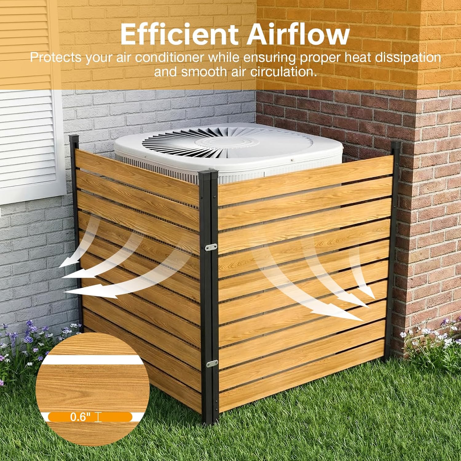 Aoxun 2 Panels Wood Privacy Screen, 41" x 38" No-Dig Outdoor Air Conditioner Fence Trash Cans, Weather-Resistant Wooden Sectional Outdoor Privacy Wall Fencing for Garden, Patio, and Backyard Privacy