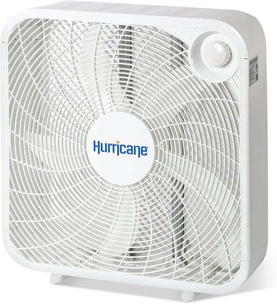 Hurricane Classic Floor Mount Box Fan w/ 3 Quiet Speeds, White, 20 - Corded Portable Electric Air Cooling Unit w/ Powerful 2400 CFM Airflow for Home, Garage, Office, Bedroom & Basement