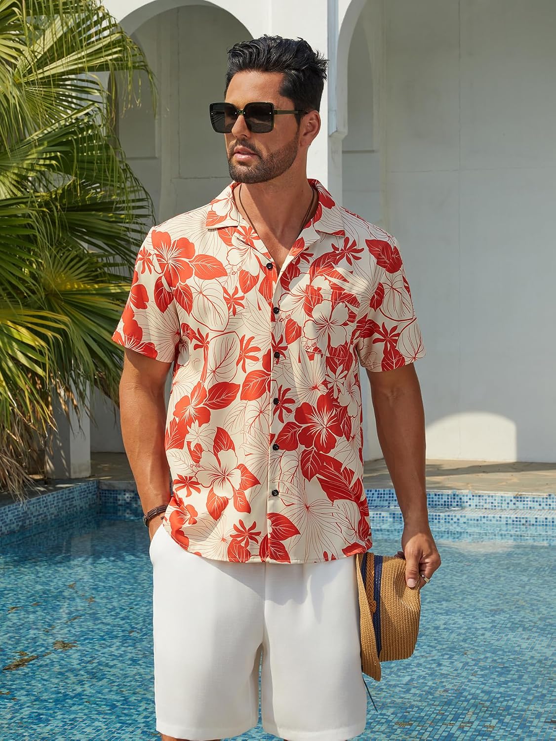 Hardaddy Men's Camp Collar Retro Vintage Bowling Button Down Shirt with Pocket Casual Short Sleeve Beach Shirts Summer