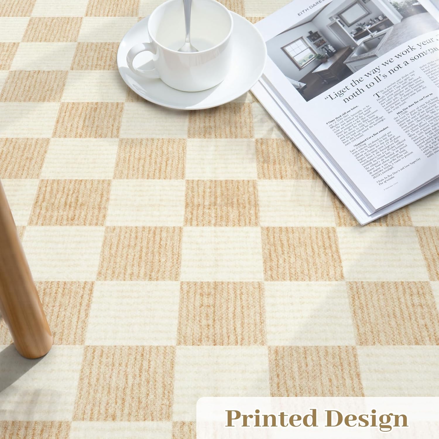 LIVEBOX 8x10 Area Rugs for Living Room, Checkered Non-Slip Washable Rugs, Farmhouse Neutral Classic Geometric Pattern Large Boys Area Rug for Bedroom, Carpet for Dining Room Office(Ivory,8'x10') - Image 6