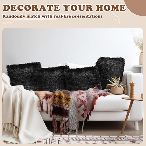 Miniatura 5 de VitalCozy 6 fundas de almohada de piel sintética esponjosa para sofá, 18 x 18 pulgadas, fundas de almohada cuadradas de lujo, decorativas, suaves,