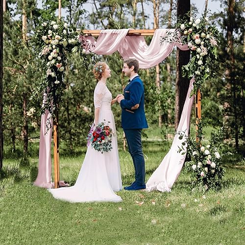 Miniatura 2 de Babenest Tela drapeada para arco de boda, 1 panel de 31 pulgadas x 20 pies, cortina de gasa transparente rosa polvorienta para decoración de techo,