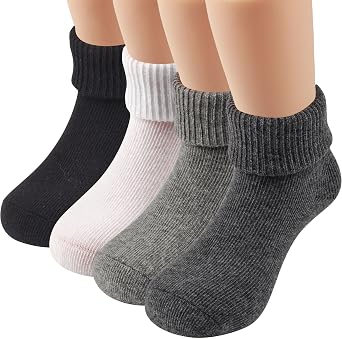 COTTON DAY Baby Toddler Roll Down Turn Cuff Slouch Socks Gift Box 4 Pack
