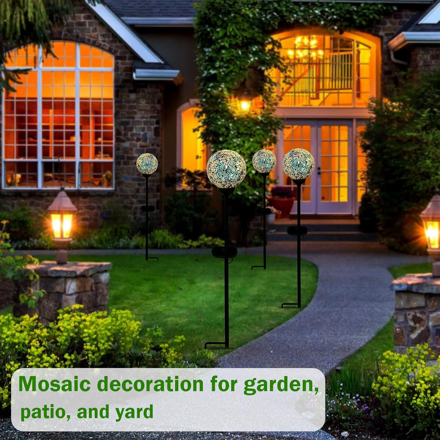 Solar Garden Lights Outdoor Decorative - Solar Gazing Ball Mosaic Garden Stakes Decorative Waterproof Outdoor Lights for Pathway Yard Lawn Decoration Blue - Image 3