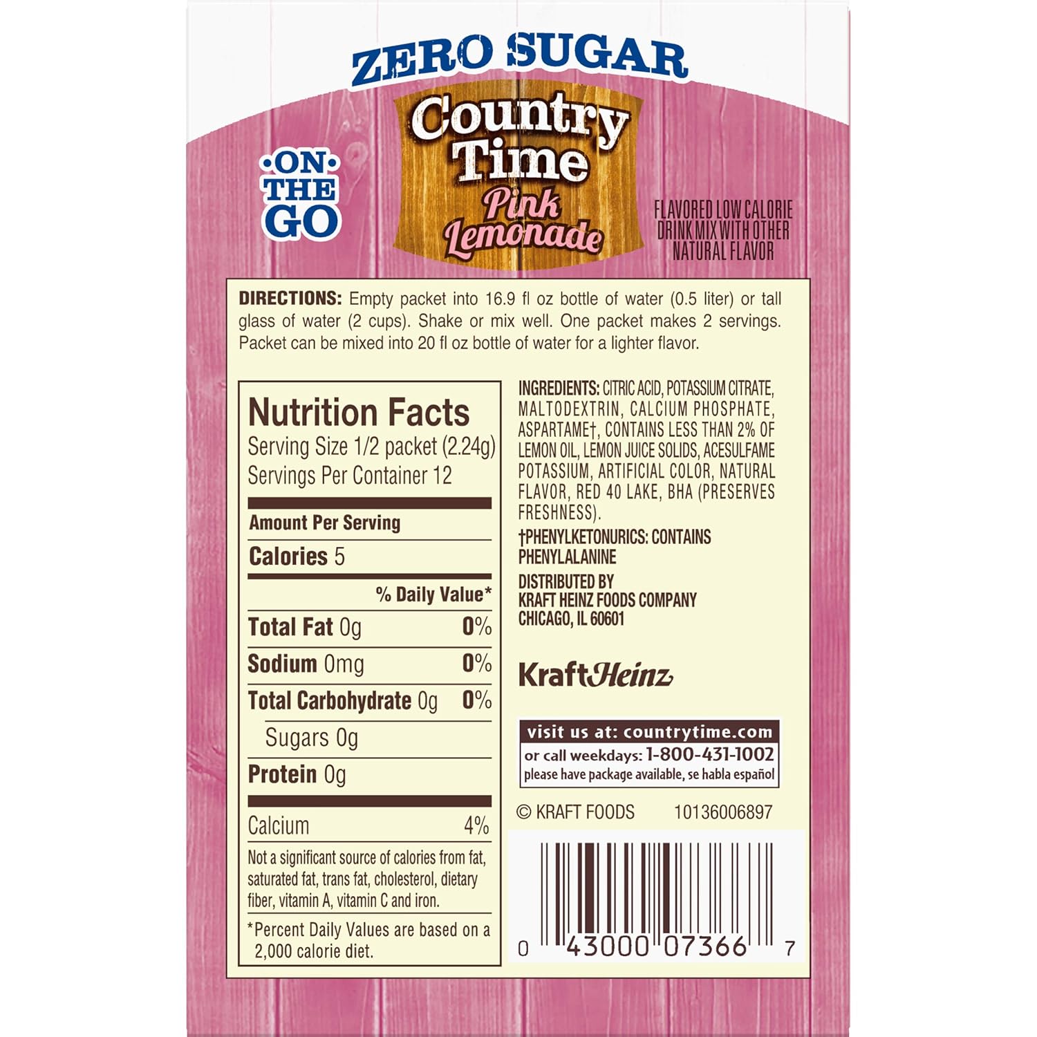 Country Time Sugar-Free Pink Lemonade On-The-Go Powdered Drink Mix 72 Count