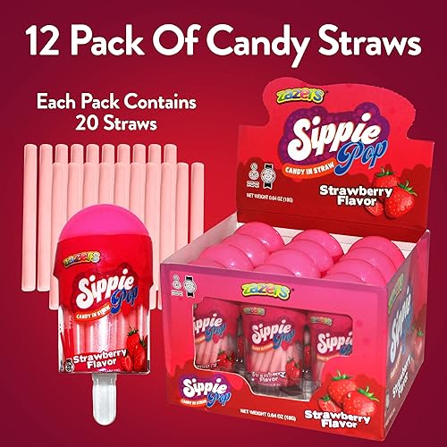 Miniatura 5 de Sippie Pop, pajitas rellenas de caramelo, paquete de 12 mini pajitas de caramelo con sabor a fresa, regalo ideal para Pascua, cumpleaños, Navidad,