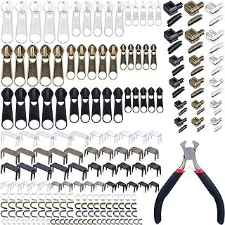 217 Pieces Zipper Repair Kit Replacement, Zipper Pulls, Head Slider, Installation Tools, Stopper Slider Repair Tool Kit for Metal Plastic Nylon Coil Jacket Zippers (Size 8/5/3)