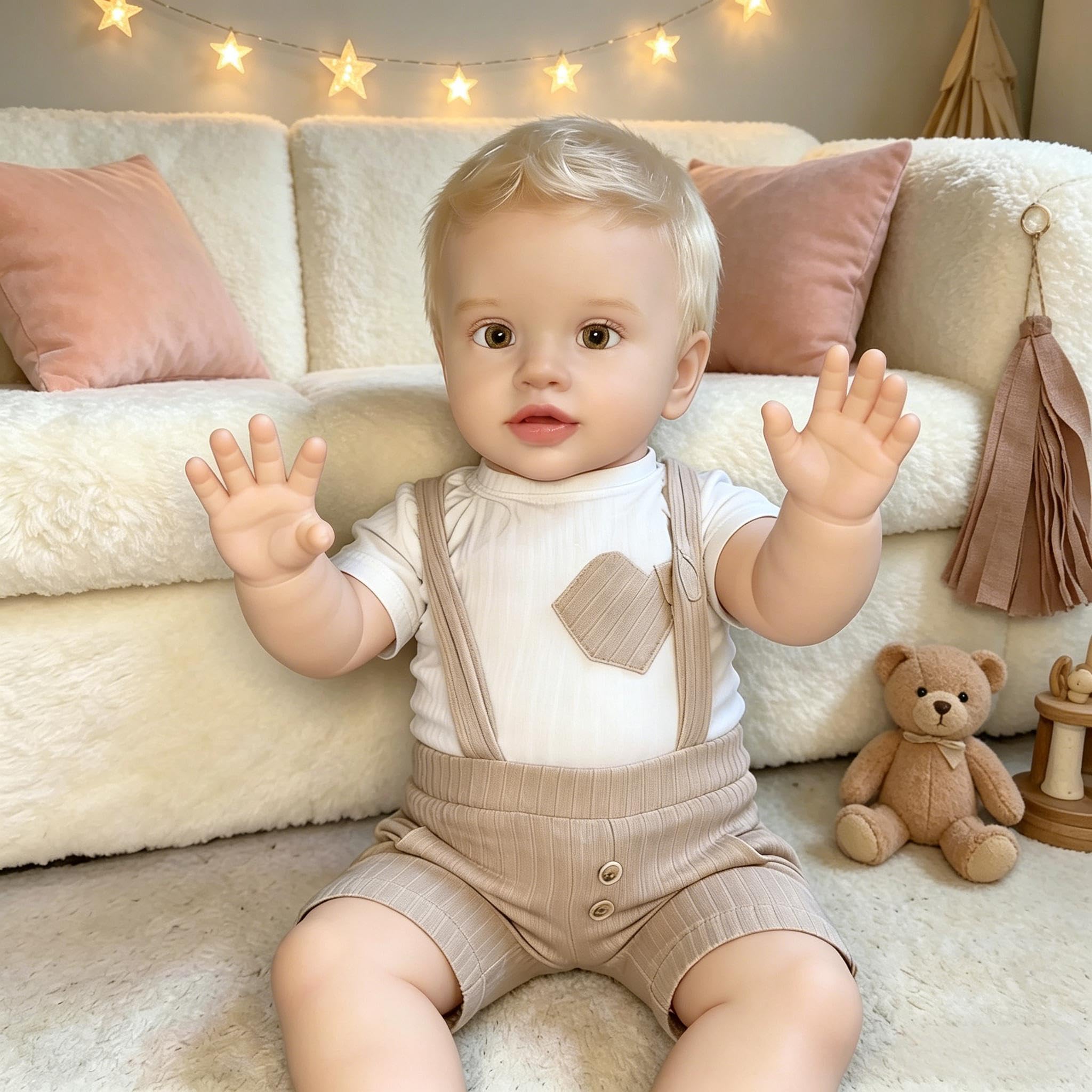 RXDOLL Reborn Kleinkind-Puppe, Junge Pippa, 66 cm, realistische Babypuppe, weicher Stoff, Gliedmaßen, lebensechte Reborn-Puppe, blondes Haar für Jungen und Mädchen