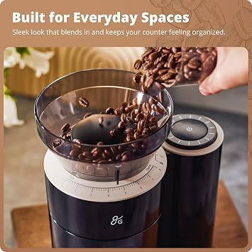 Greater Goods Coffee Grinder with Built-in Dosing Scale - Conical Burr Grinder with 8 Grind Settings, UV-Tinted 200g Hopper, for Espresso, Pour Over, French Press & Cold Brew, Onyx Black