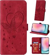 For Samsung Galaxy A24 4G 6.5 Inch Embossed PU Phone Case Magnetic Flip Cover Fits Samsung Galaxy A24 4G Red