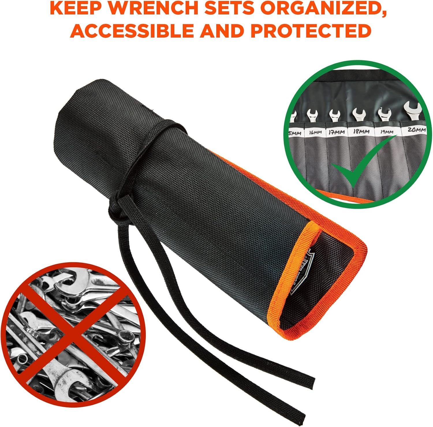 Ergodyne Arsenal 5873 Wrench Roll-Up Pouch, Short, 14-Pockets, Black