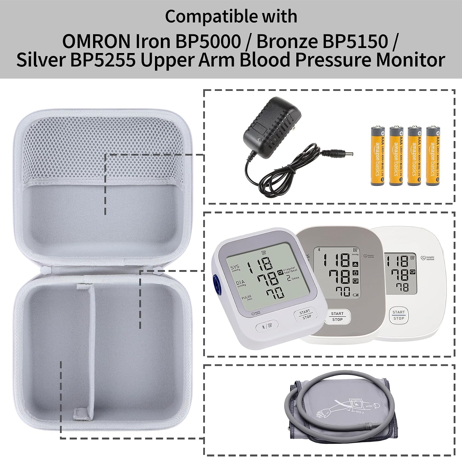 Storage Case Compatible with OMRON Iron BP5000 / Bronze BP5150 / Silver BP5255 Upper Arm Blood Pressure Monitor