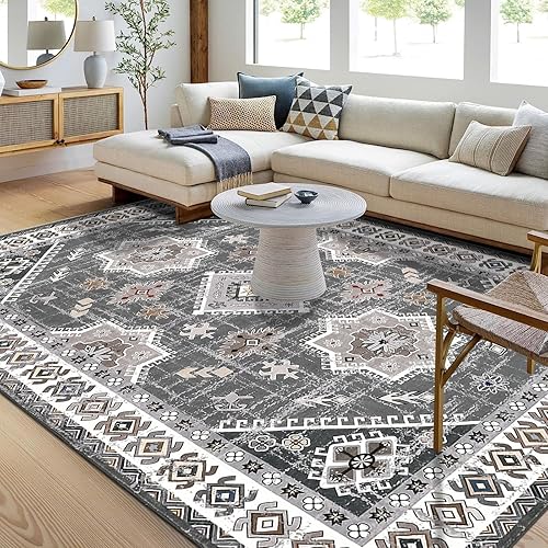 Miniatura 8 de HEBE - Alfombra lavable de 5 x 7 pies, suave, envejecida, antideslizante, para puerta de interior, alfombra de estilo bohemio, alfombra de acento