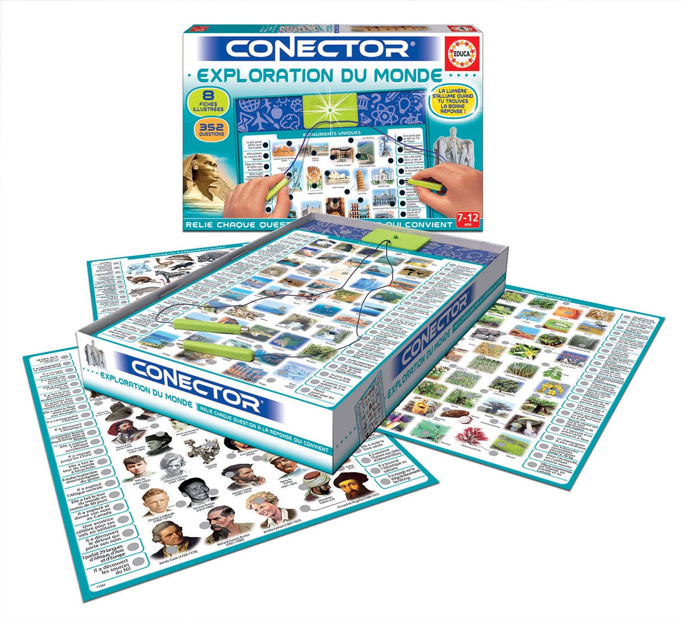 Educa – Conector Exploration Du Monde – Jeu De Questions-réponses – 352 Questions, 8 Thèmes – Dès 7 Ans